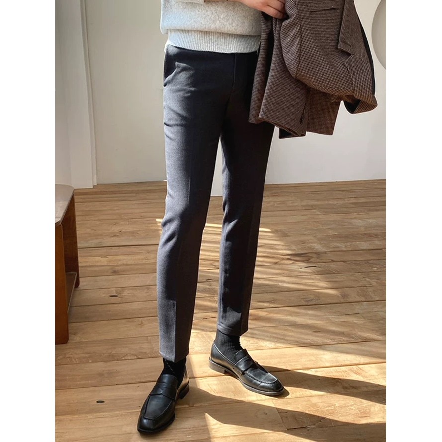 High-End sentido macacão calças masculinas magro-ajuste calças magras não-ferro Casual terno calças de negócios Formal t