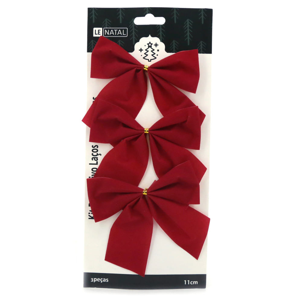 Kit Laço de Natal Le Vermelho Liso 3 Unidades 11cm em Oferta na Shopee