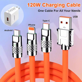 Cabo De Dados De Super Carregamento 3 Em 1 iOS Type-C Micro USB Multi-Porta 240W Cabos Adaptadores Para Carregadores Ráp em Oferta na Shopee