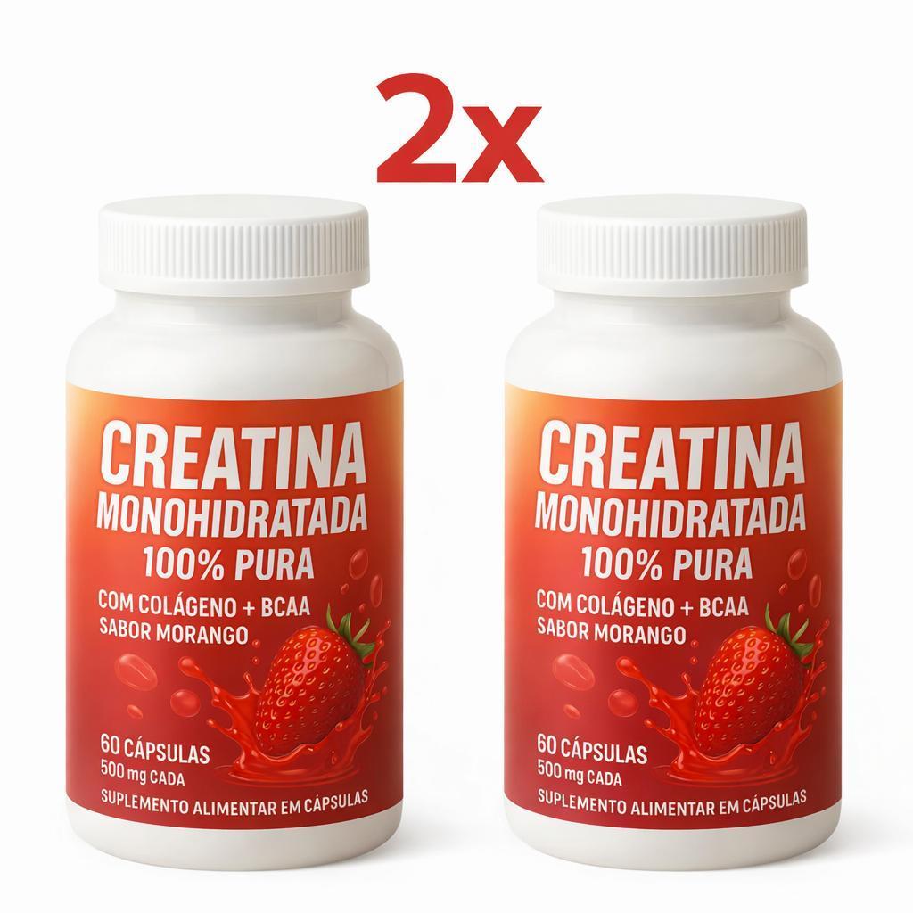 Kit 2 Creatina Feminina com Colágeno e BCAA - Sabor Morango - Ganho de Glúteos, Massa Muscular e Definição