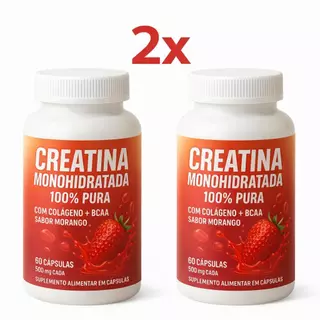 Kit 2 Creatina Feminina com Colágeno e BCAA - Sabor Morango - Ganho de Glúteos, Massa Muscular e Def