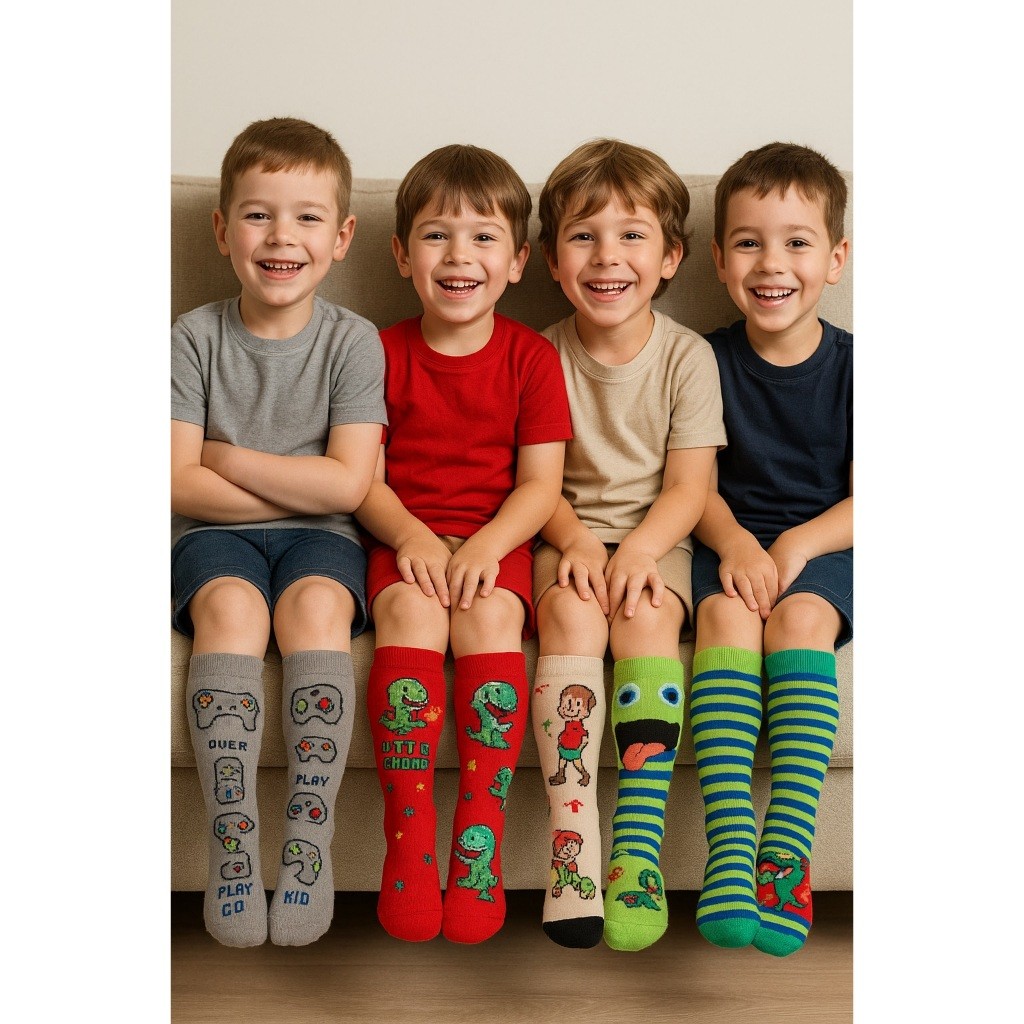 Kit 3 Pares Meias Divertida Infantil Menino Menina 3/4 Algodão Sortidas