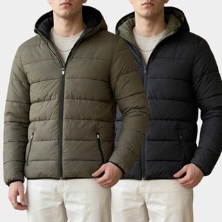 Bobojaco Masculino Jaqueta Dupla Face Corta Vento Gominho Inverno Puffer Térmico Capuz Removível