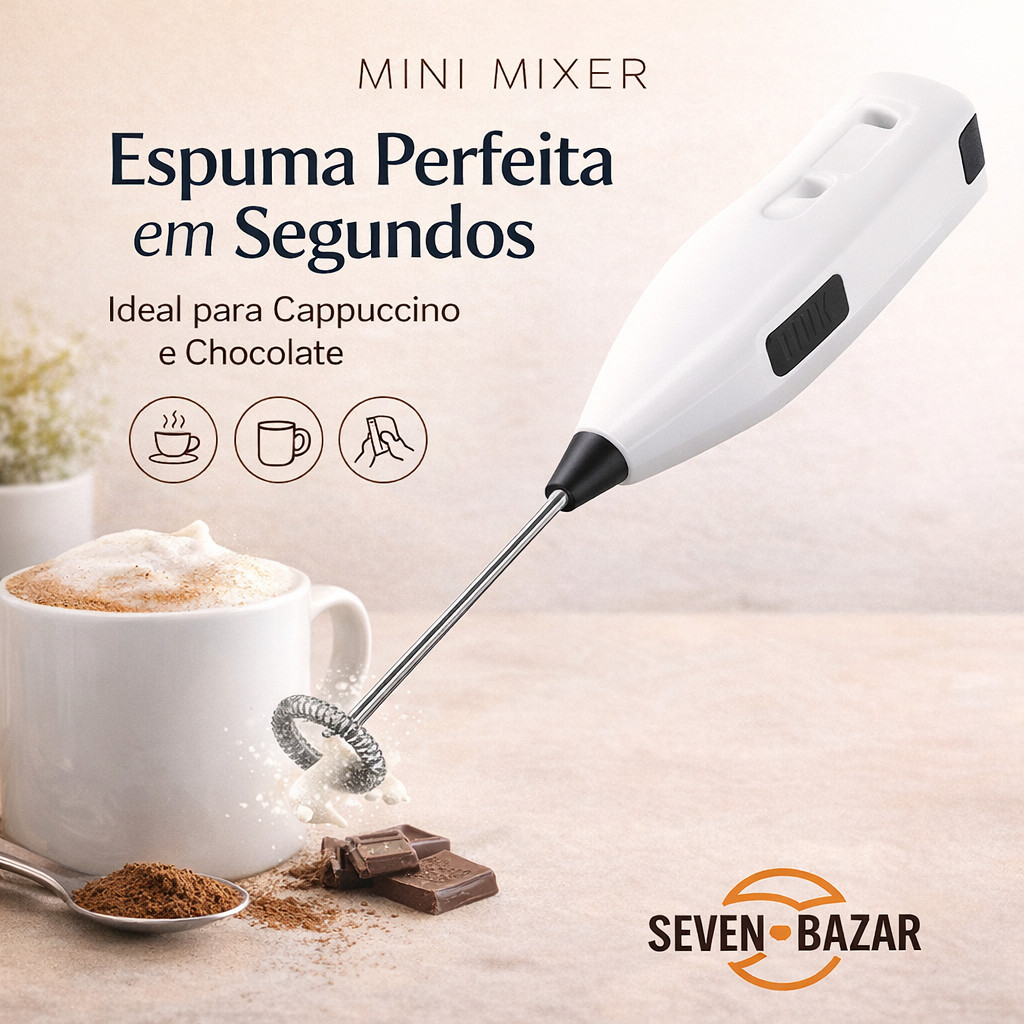 Mini Mixer Portátil Espumador de Leite – Ideal para Cappuccino, Chocolate e Milkshake