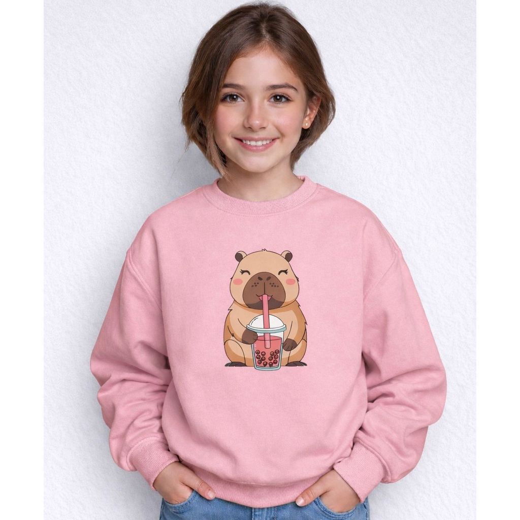 Blusa Moletom Infantil Menina  Gola careca Capivara Quentinho  Copo Milk Envio 24h