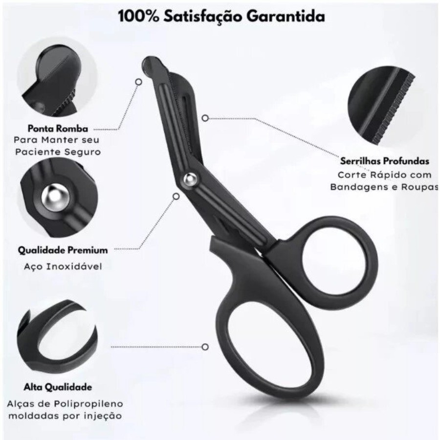 Tesoura Tática Bandagem Romba Grande 18,5 X 8,5cm Preto