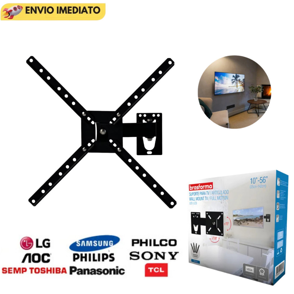 Suporte Articulado Tv 10 Até 60 Polegadas Led, Lcd E Plasma Brasforma