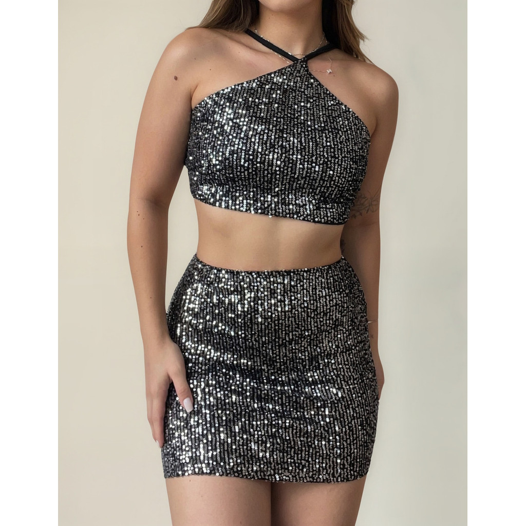 Conjunto  feminino Sxy Charlotte Paetê Brilho Carnaval Festas