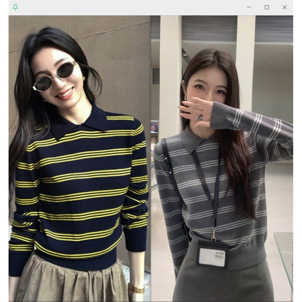 Retro Cor Bloco Listrado Polo Pescoço De Malha Jumper Feminino Camisola Manga Longa Solta Casual Comute Camisa De Fundo 