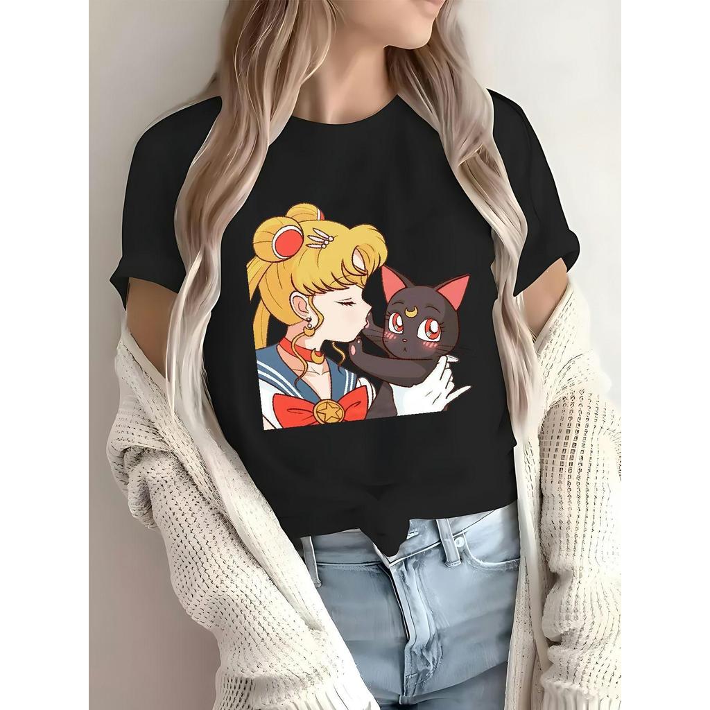 BR.Moonlight Camiseta Estampada Versátil Microelástica Ajustada Moderna Confortável Estilosa Casual