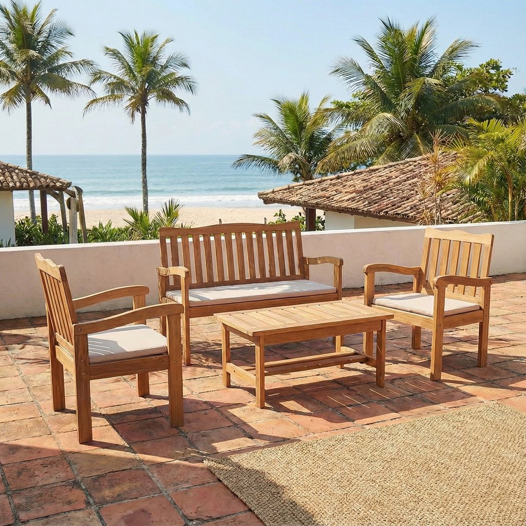 Conjunto para Jardim de Madeira Eucalipto 4 Peças Estofado Nature Yescasa Nature/Branco em Oferta na Shopee