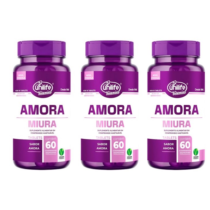 Kit 3 Amora mastigável Vitaminas E D e B12 60 Capsulas Unilife
