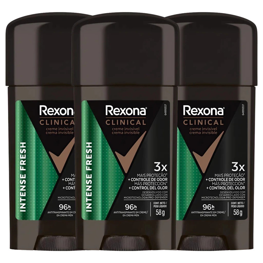 Desodorante Antitranspirante Rexona Clinical Creme Intense Fresh 96h com 58g Kit C/3 Unds