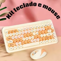 Teclado E Mouse Wireless Sem Fio Usb Bluetooth Teclas silenciosas e arredondadas
