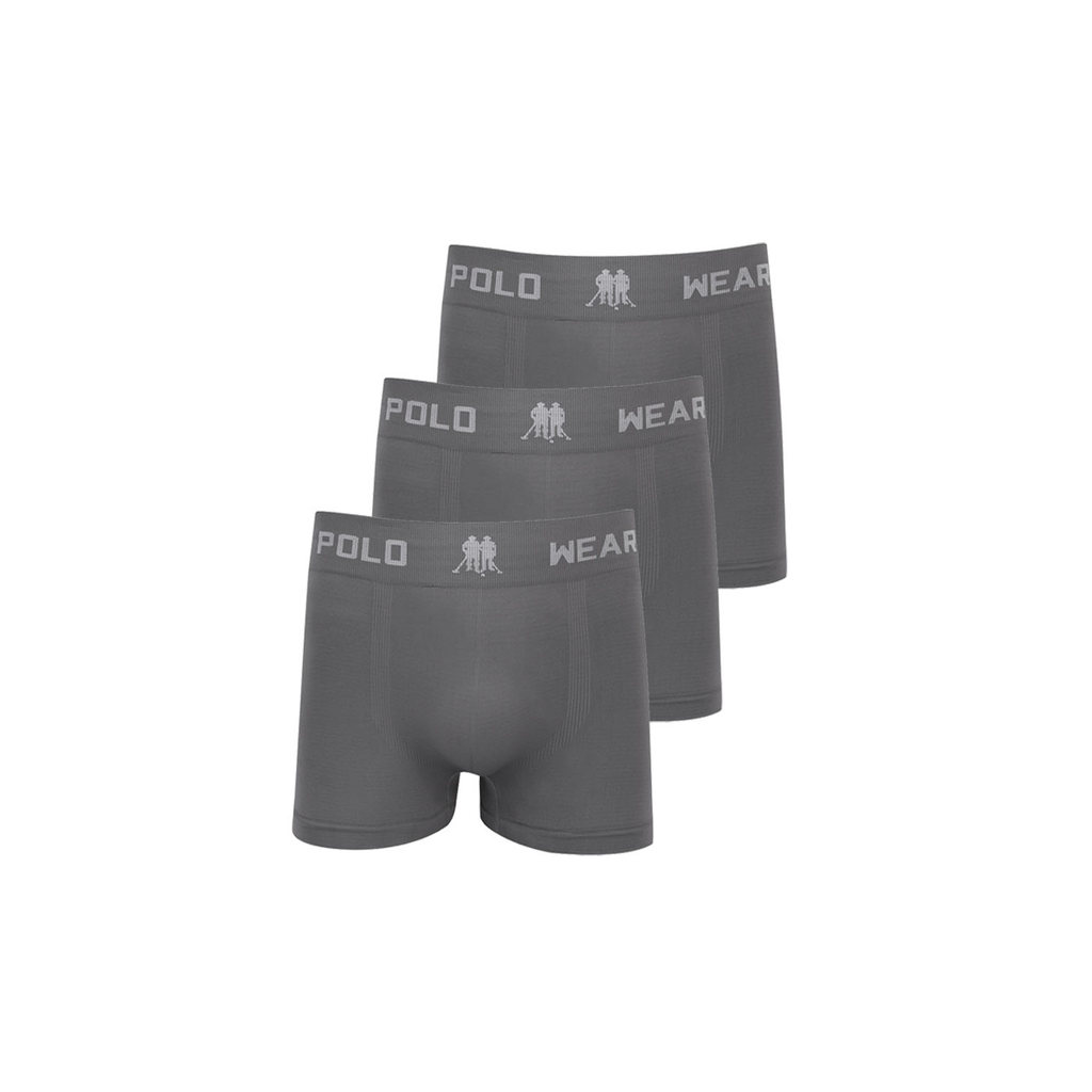 Kit 3 Cuecas Boxer Lisa Polo Wear Cinza Médio