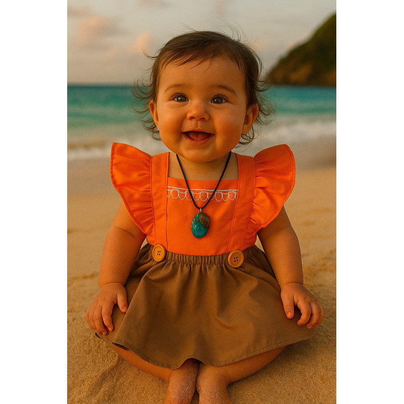 Romper Moana Bebê com Colar | Fantasia Infantil Temática Princesa Polinésia para Festa e Mesversário