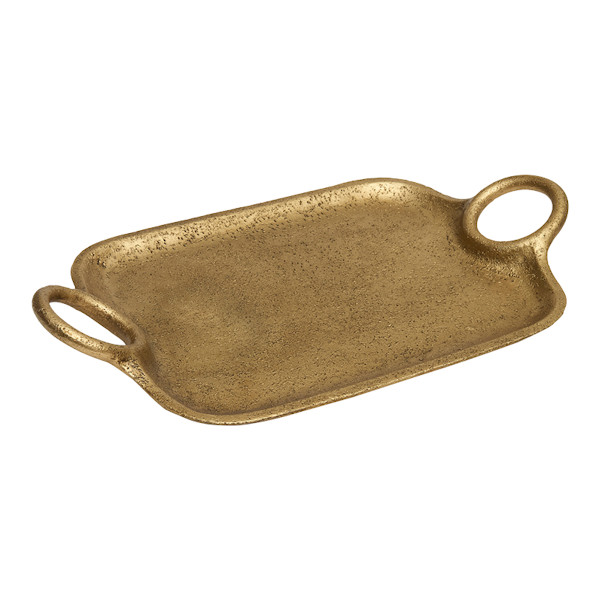 Bandeja Decorativa Multiuso Em Poliresina Dourada Com Alças De Luxo