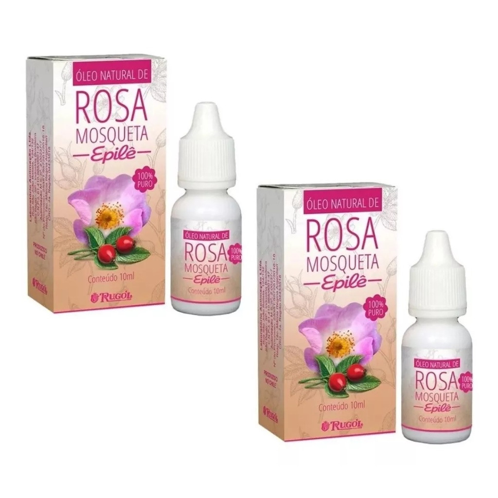 Óleo Natural Rosa Mosqueta Epilê Rugol Puro 10ml Kit C/2