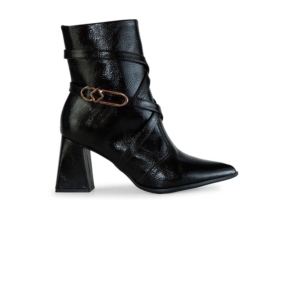 Bota Bebecê Cano Curto Tiras Salto Bloco Conforto