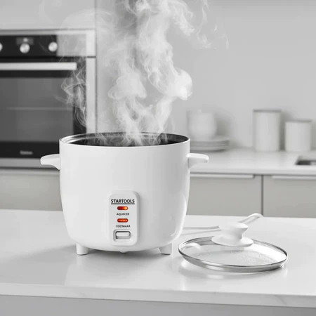 Panela de Arroz Elétrica 1,3 Litros 220v Branca Inox Cozinhar Esquentar Sem Óleo e a Vapor Preparo Comida Saudável