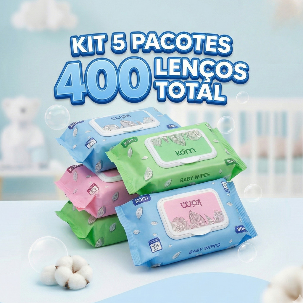 Kit Lenços Umedecidos Infantil 5 Pacotes 80 Un Cada Total 400 Un em Oferta na Shopee