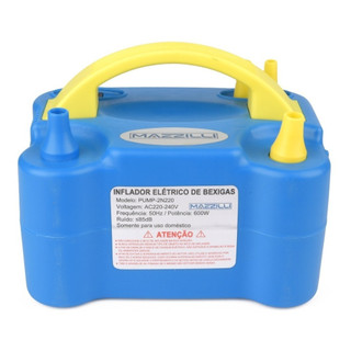Inflador Elétrico de Balões 2 Bicos 600W Azul 220v Bomba de Encher Bexiga Festa Aniversário Mazzilli