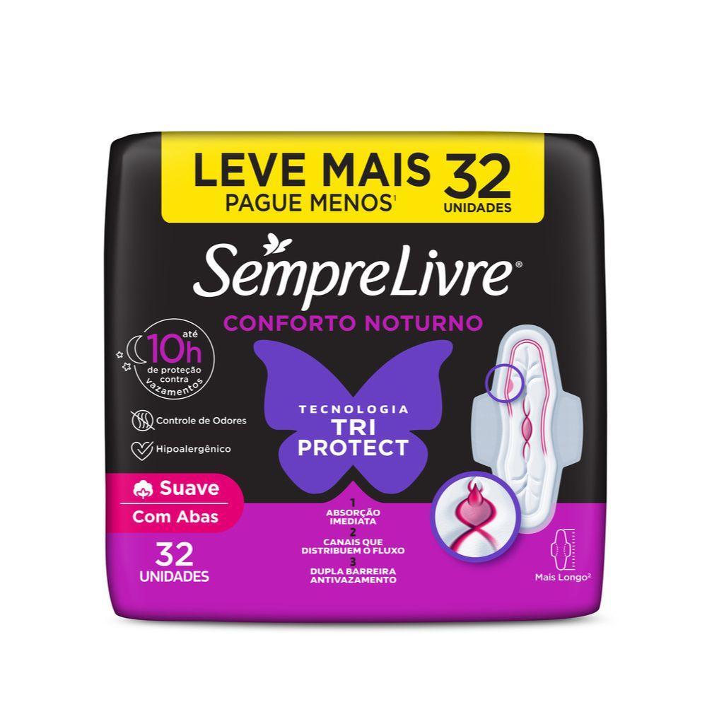 ABSORVENTE SEMPRE LIVRE CONFORTO NOTURNO SUAVE COM ABAS 32 UNIDADES em Oferta na Shopee