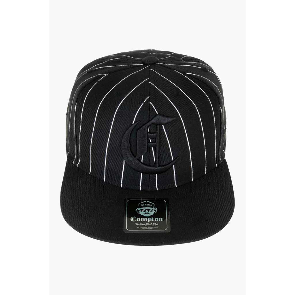 Boné Compton Aba Reta Snapback Logo Pinstripe Preto