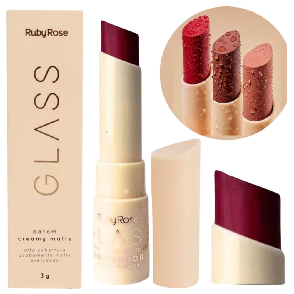 Batom Bala Glass Creamy Matte - Ruby Rose