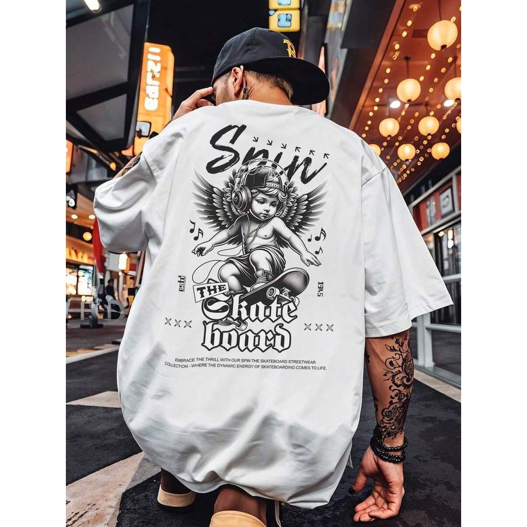Camisa Camiseta 100%Algodão Unissex Estilo Rua Streetwear Estampa Anjo Skate Lançamento Envio Rápido
