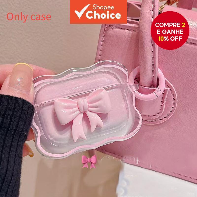 Capa Pink Bow AirPods Para 3/Pro 2-Macia Fone De Ouvido Bluetooth Com Design Fofo (Apenas)