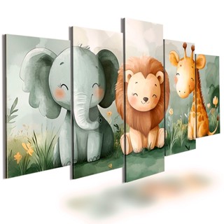 Quadros Decorativos Infantil 5 Peças Leão Elefante Girafa Sala Quarto em Oferta na Shopee