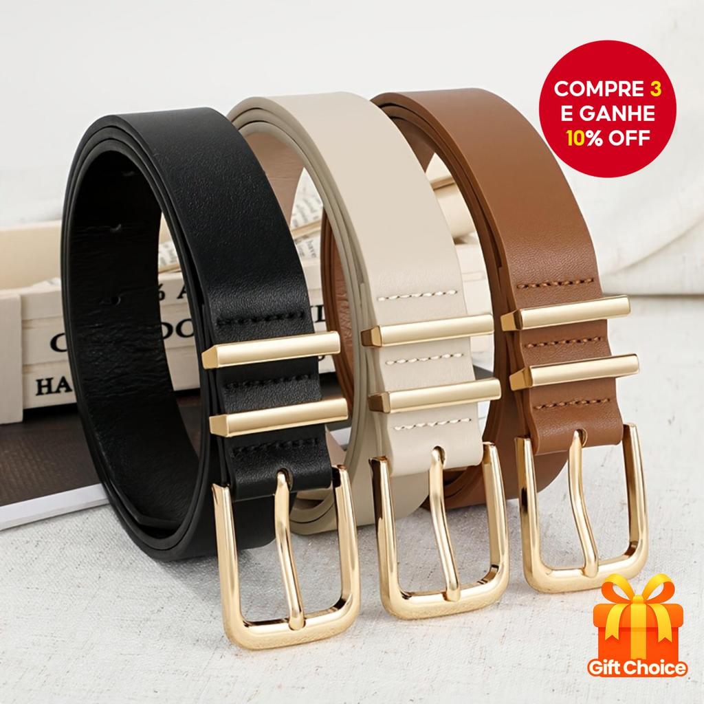 Conjunto De 3 Pacotes De Cinto Elástico Feminino Com Fivela Dourada , Preto , Marrom , Bege , Todas As Estações , Vestid