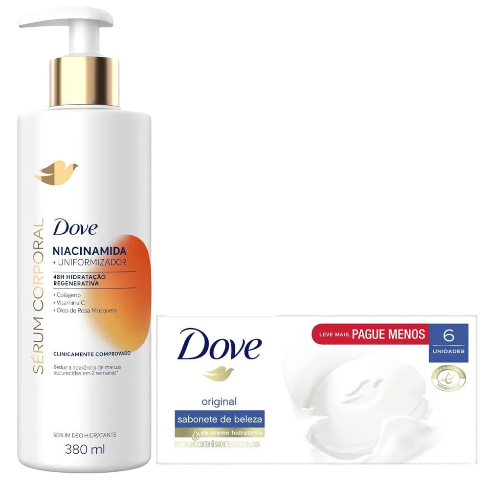 Kit Dove Sérum Corporal Niacinamida 380ml + Sabonete Barra Original 90g - 6 Unidades