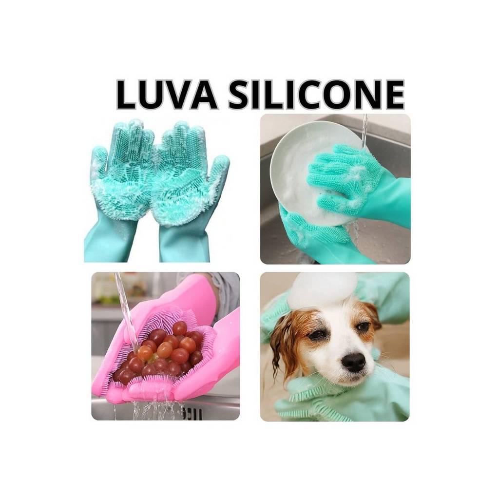 Par De Luvas Magica Escova Limpeza Silicone Lavar Louça Prato Cozinha Multiuso Esponja Pet