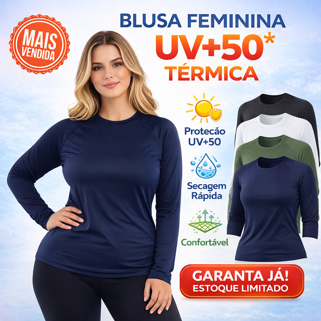 Blusa Feminina Proteção Solar Segunda Pele Manga Longa em Oferta na Shopee