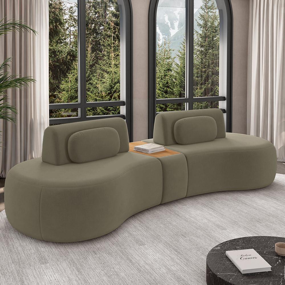 Imagem Sofá Sala de Estar Modulado França 302cm com Encosto Articulável Mesa Central e Almofadas Veludo Castor G45 - Gran Belo