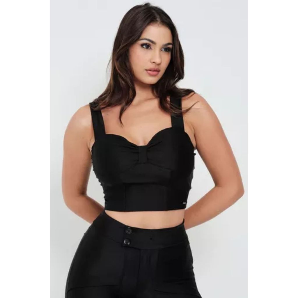 Blusa Feminina Detalhe Laço Up Glam Planet Girls Preto