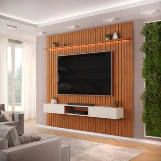 Painel para Tv até 75 Polegadas Ripado com LED 250cm Trento Freijó/Off White em Oferta na Shopee