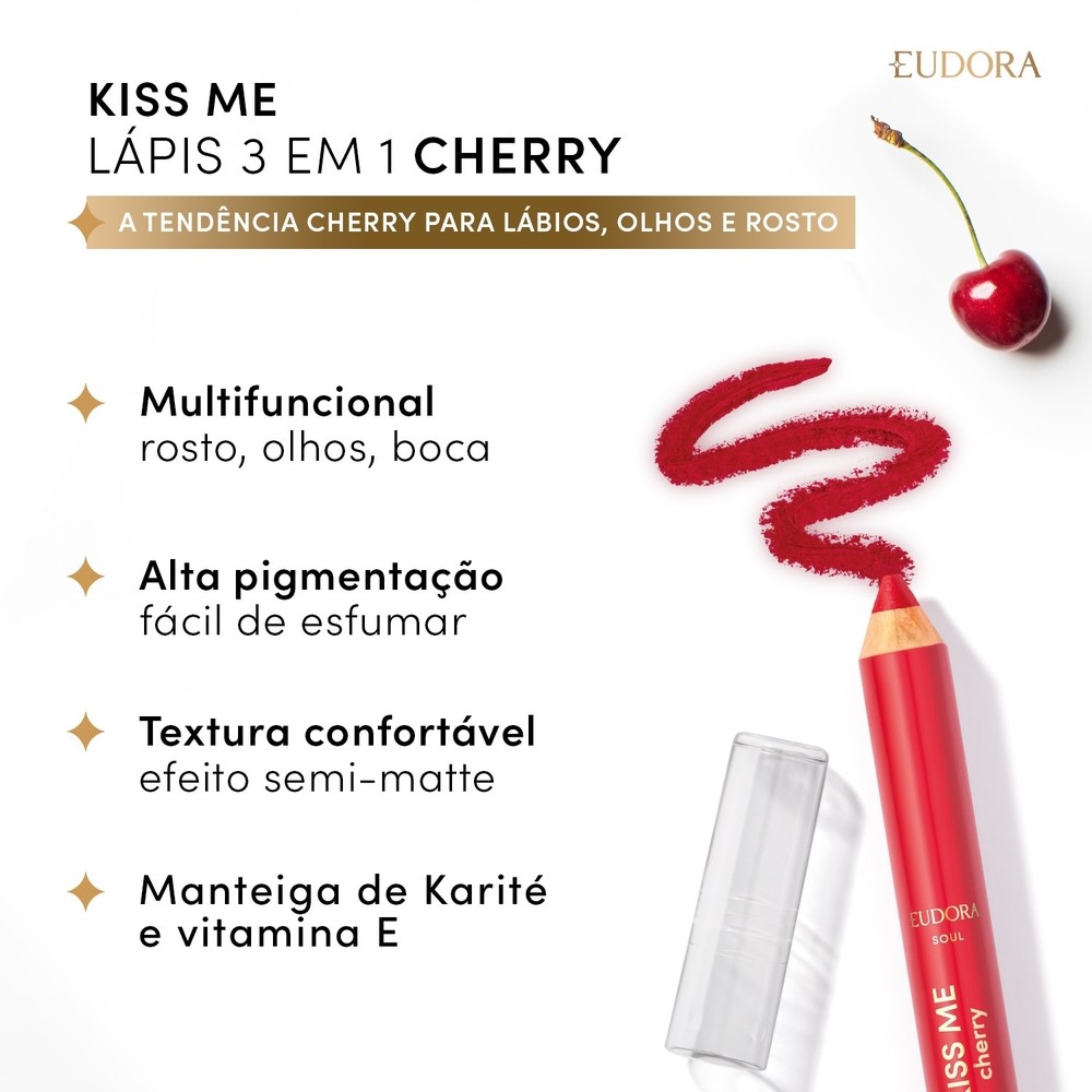 Lápis Multifuncional Vermelho Kiss Me Cherry 3 em 1 1,2g · foto 2