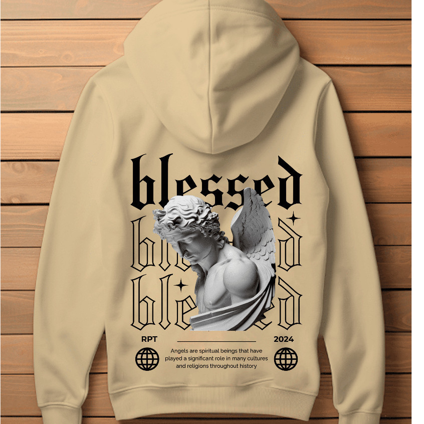 Moletom Blessed Canguru Streetwear Angel Respect Flanelado Com Capuz Inverno