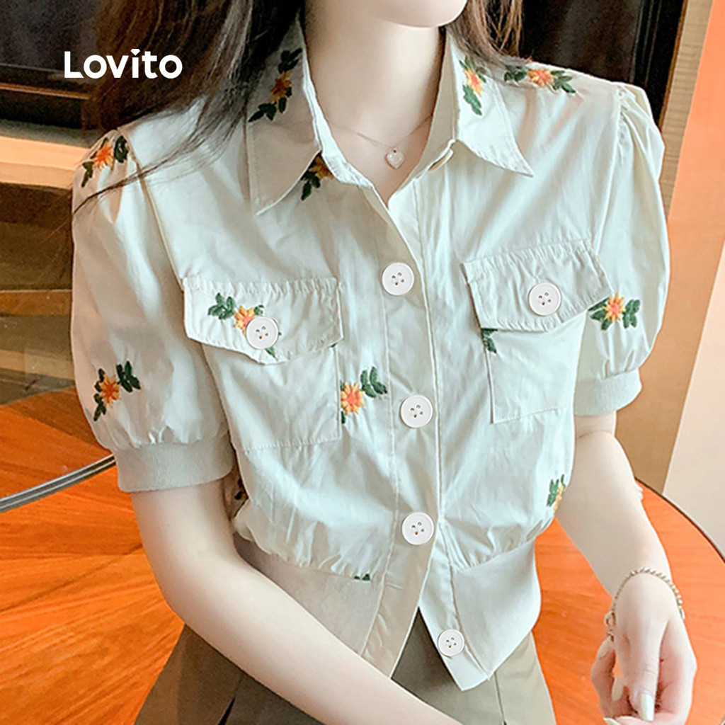 Lovito Blusa Casual com Botões para Primavera/verão para Mulheres L170LD047 em Oferta na Shopee