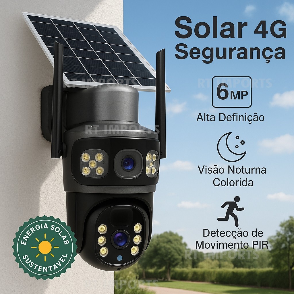 Câmera Segurança Solar 4G Full HD Chip  Bateria Longa Duração Lente Dupla Yoosee