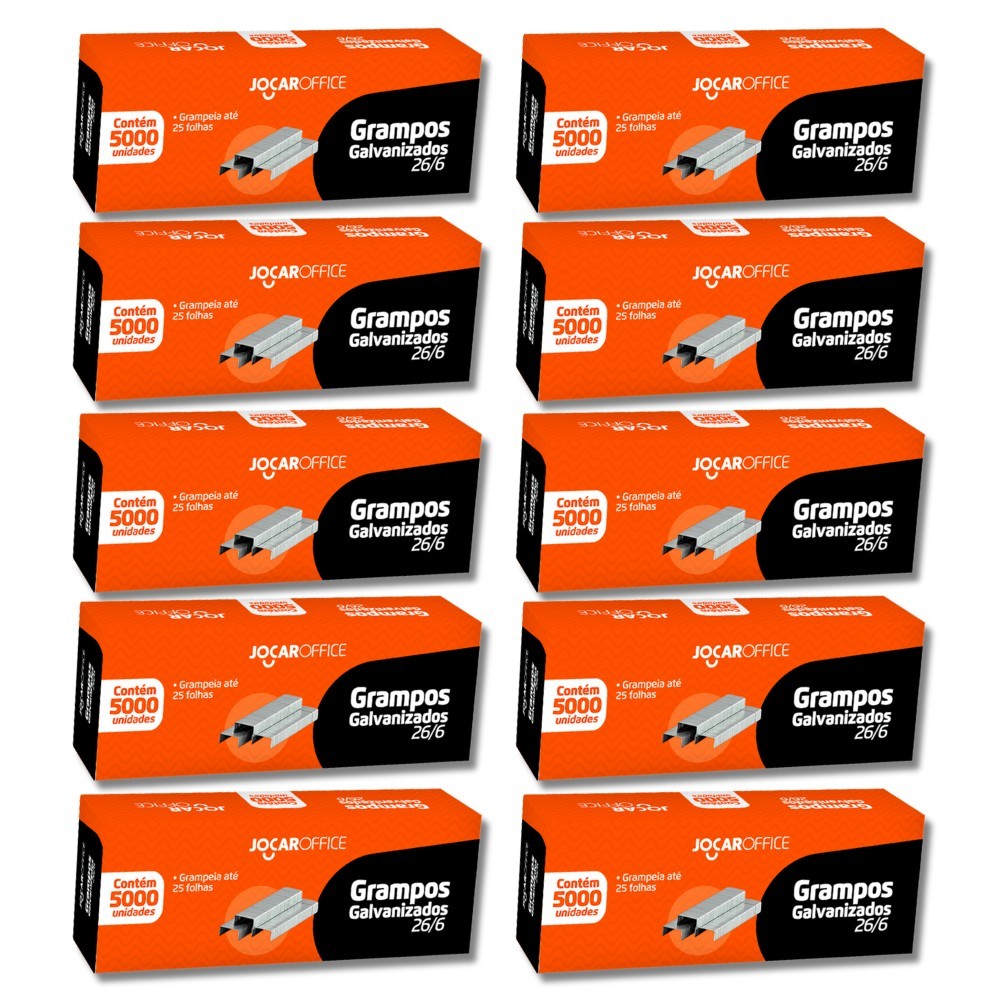 Kit 10 Grampo Galvanizado 26/6 Cx/5000 Un Jocar Office