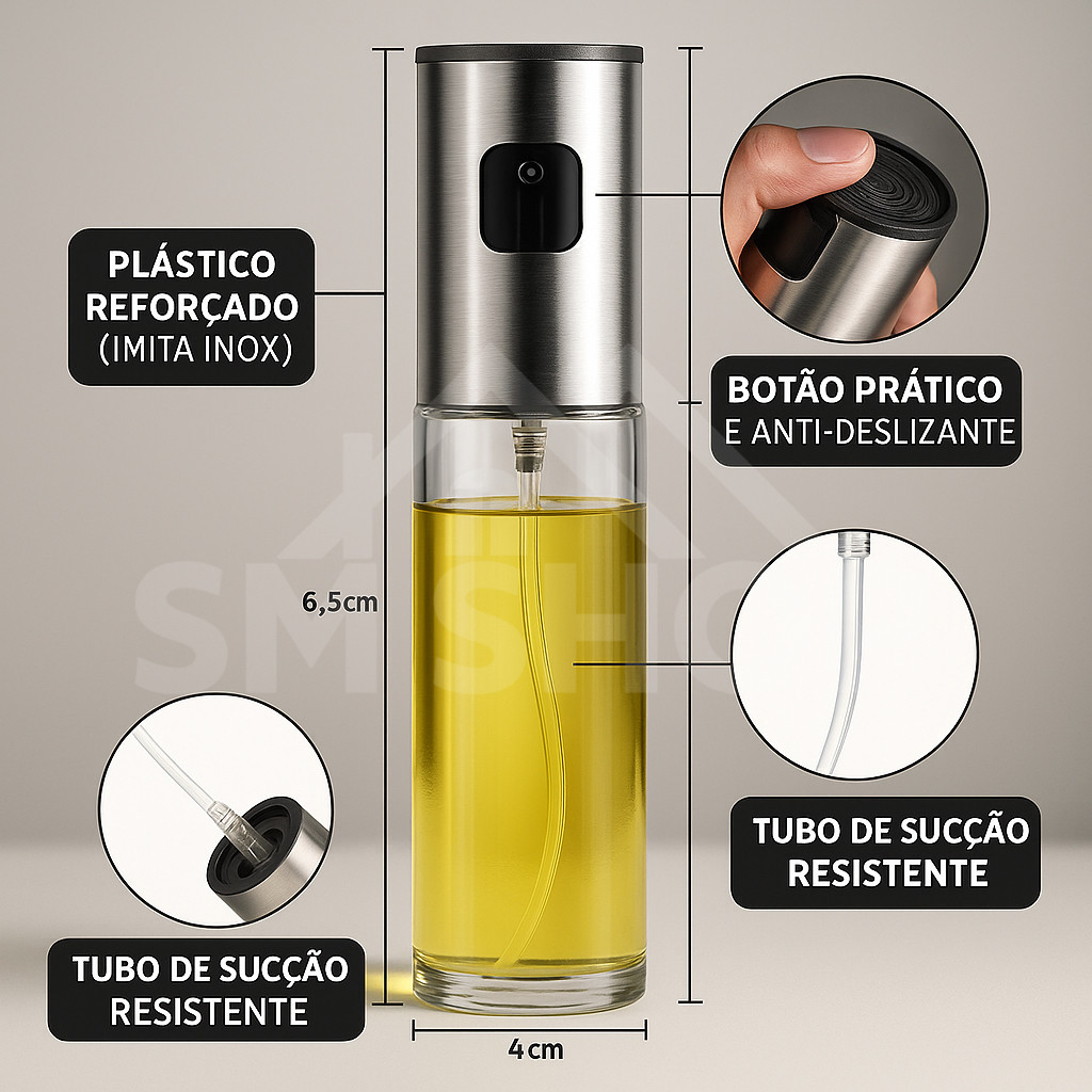 Borrifador Spray de Cozinha Tempero Azeite Salada Vinagre Borrifador Galheteiro Cor Prateado 100ml