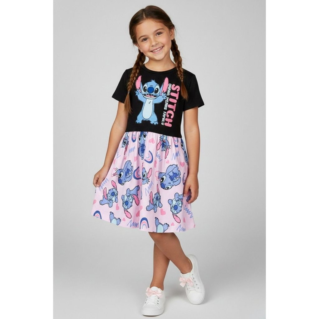 Vestido Infantil Feminino Estampado Disney Stitch em Oferta na Shopee