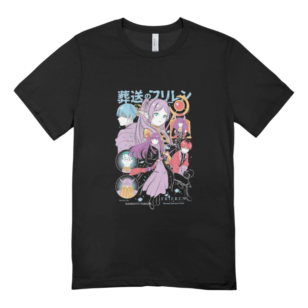 Camiseta Unissex Anime Plus Size 100% Algodão Estampa Frieren Beyond Personagens Icônicos Premium