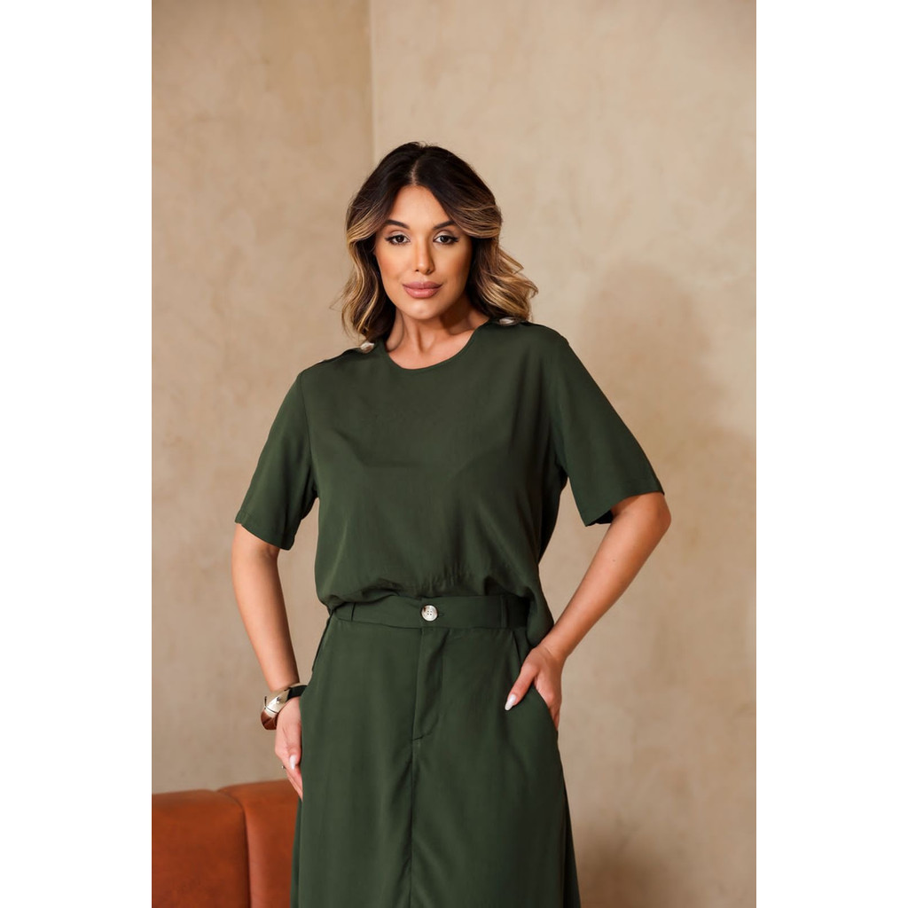 Conjunto Feminino em Viscolinho com Saia Longa e Blusa Social Modeladora Alfaiataria Elegante e Confortável