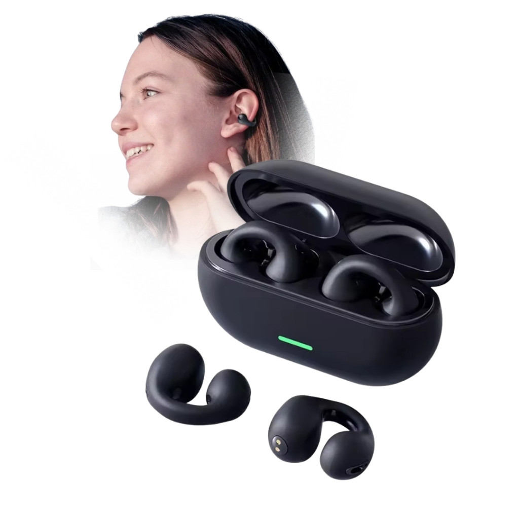 Fone Clip Brinco Bluetooth 5.3 Esportivo com Áudio HD, À Prova de Suor e Condução Óssea