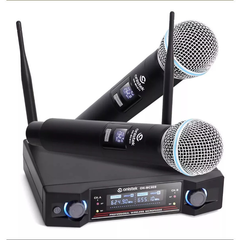 Microfone Sem Fio Duplo Uhf Hi Fi Dinamico Digital ONISTEK ON-MC809 em Oferta na Shopee